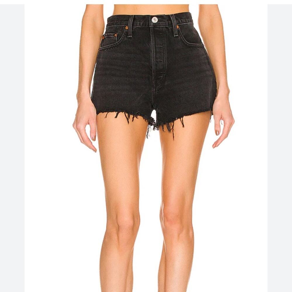 Redone black high rise distressed denim cut off Shorts in size 28